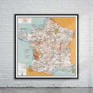 Belle carte vintage de France 1932 | Impression de carte ancienne | art mural vintage | Idées de design d'intérieur