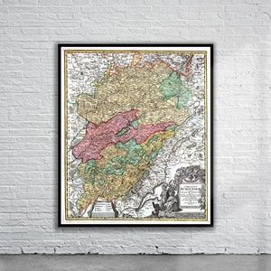 Belle carte vintage de Bourgogne 1716 | Impression de carte ancienne | art mural vintage | Idées de design d'intérieur