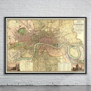 Schöne Vintage Karte von London, England 1830 | Alte Landkarte Print | Vintage Wandkunst | Interior Design Ideen