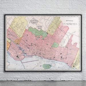 Belle carte vintage de Montréal 1898 | Impression de carte ancienne | art mural vintage | Idées de design d'intérieur