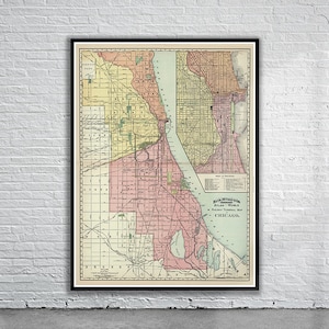 Belle carte vintage des chemins de fer de Chicago 1897 | Ancienne carte imprimée | Art mural vintage | Idées de décoration d'intérieur