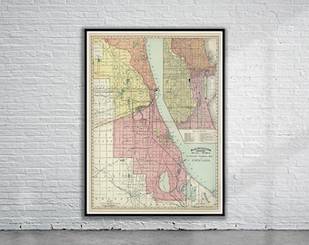 Antieke Chicago-spoorwegkaart print | 1897 Rand McNally