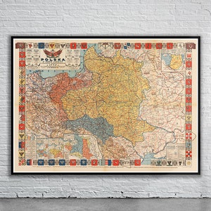 Belle carte vintage de la Pologne | Impression de carte ancienne | art mural vintage | Idées de design d'intérieur