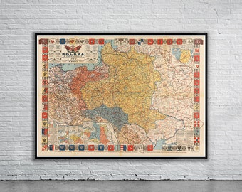 Beautiful Vintage Map of Poland | Old Map Print | Vintage Wall Art | Interior Design Ideas