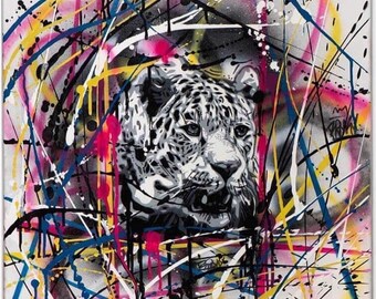 Leopard (painting on canvas, 50x50cm, graffiti, animal art home decor, wall art, graffiti, urban art, contemporary art)