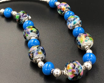 Lampwork Perlen Halskette - Glasperlen - Lampwork Glasperlen - blaue Halskette -