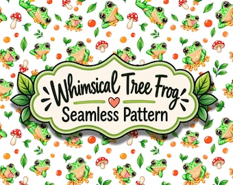 Whimsical Tree Frog Seamless Pattern | Woodland Nature Print | Cute Animal Pattern | PNG Repeating Digital Paper (Digital Download)