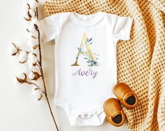 Girls Baby BodysuitPersonalized Baby GiftFloral Wreath GCB-48