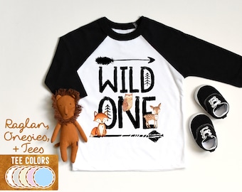 Wild One Birthday Shirt, 1st Birthday Toddler Tee,  Fox Raglan, Funny Baby Shirt, Baby Birthday Gift, Boho Baby T-shirt