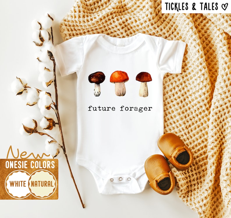 Future Forager Baby Onesie Mushroom Baby Onesie Vegan Baby Bodysuit image 1