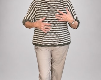 Lorrie Sweater Crochet Pattern | Striped Pullover Crochet Top | Easy 3/4 Sleeve Women’s Sweater | Transition Season PDF Digital Download