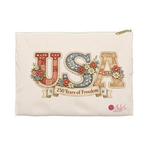 Crochet Notions Pouch and Knitting Zipper Bag | America 250 USA Patriotic Pencil Case | Small 8x6 Travel Craft Organizer | Gift for Crafters