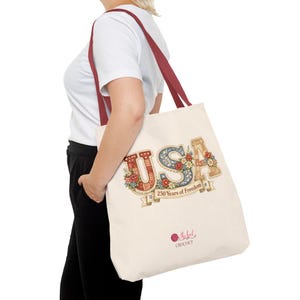 Crochet Project Bag Extra Large | America 250 USA Patriotic Knitting Tote | 18x18 Heavy Duty Canvas Yarn Organizer | Crocheter Gift
