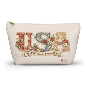 Crochet Project Pouch with Zipper | America 250 USA Patriotic Knitting Bag | 12x7 Travel Canvas Yarn Sleeve | Small WIP Organizer Gift