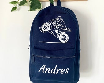 Personalized child backpack "Motorcycle" - Kindergarten backpack - Personalized backpack - Personalized child backpack - First name backpack