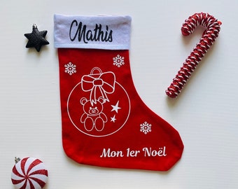 Botte de Noël personnalisée - Mon 1er Noël  - Chaussette de Noël personnalisée - Botte de Noel - Décoration de noël - Chaussette noel