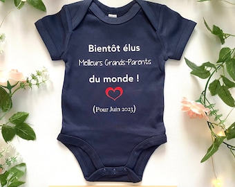 Body personnalisé "Bientôt élus meilleurs grands-parents du monde" - Futur papi - Future mamie - Annonce grossesse - Body annonce grossesse