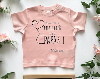 T-shirt bébé "Bonne fête au meilleur des papas" avec prénom et année - Idée cadeau fête des pères - Fête des pères personnalisé