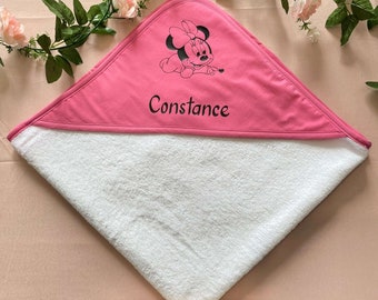 Cape de bain personnalisée "Minnie baby" - Cadeau de naissance personnalisé - Sortie de bain - Serviette bébé - Idée cadeau de naissance