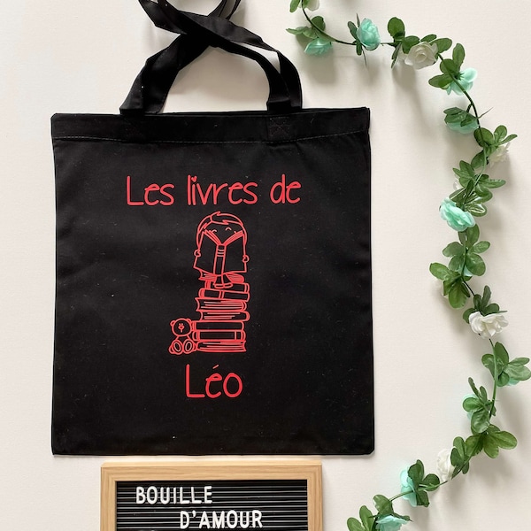 Tote bag - Sac en coton "Les livres de ..." -Sac de bibliothèque personnalisé - Sac livres - Tote bag bibliothèque - Sac livres enfant