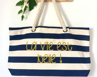 Life is beautiful! customizable beach bag - Personalized beach bag - Personalized bag - Personalized gift - Customizable bag