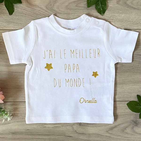 T-shirt bébé personnalisé "J'ai le meilleur papa du monde" - Idée cadeau fête des pères - Fête des pères personnalisé - Cadeau papa