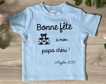 T-shirt personnalisé bébé Bonne fête à mon papa chéri - Idée cadeau fête des pères - Fête des pères - T-shirt fête des pères - Cadeau papa