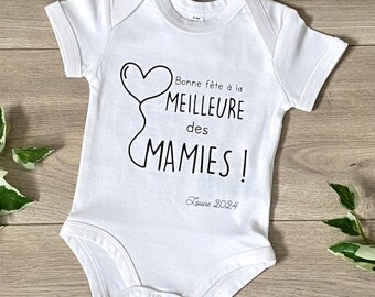 Body personnalisé Bonne fête à la meilleure des mamies - Body bonne fête mamie - Body personnalisé mamie - Cadeau personnalisé mamie