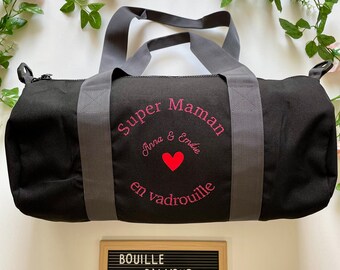 Sac polochon personnalisé "Super Maman en vadrouille"- Idée cadeau fête des mères - Sac de voyage personnalisé - Sac de sport - Cadeau maman