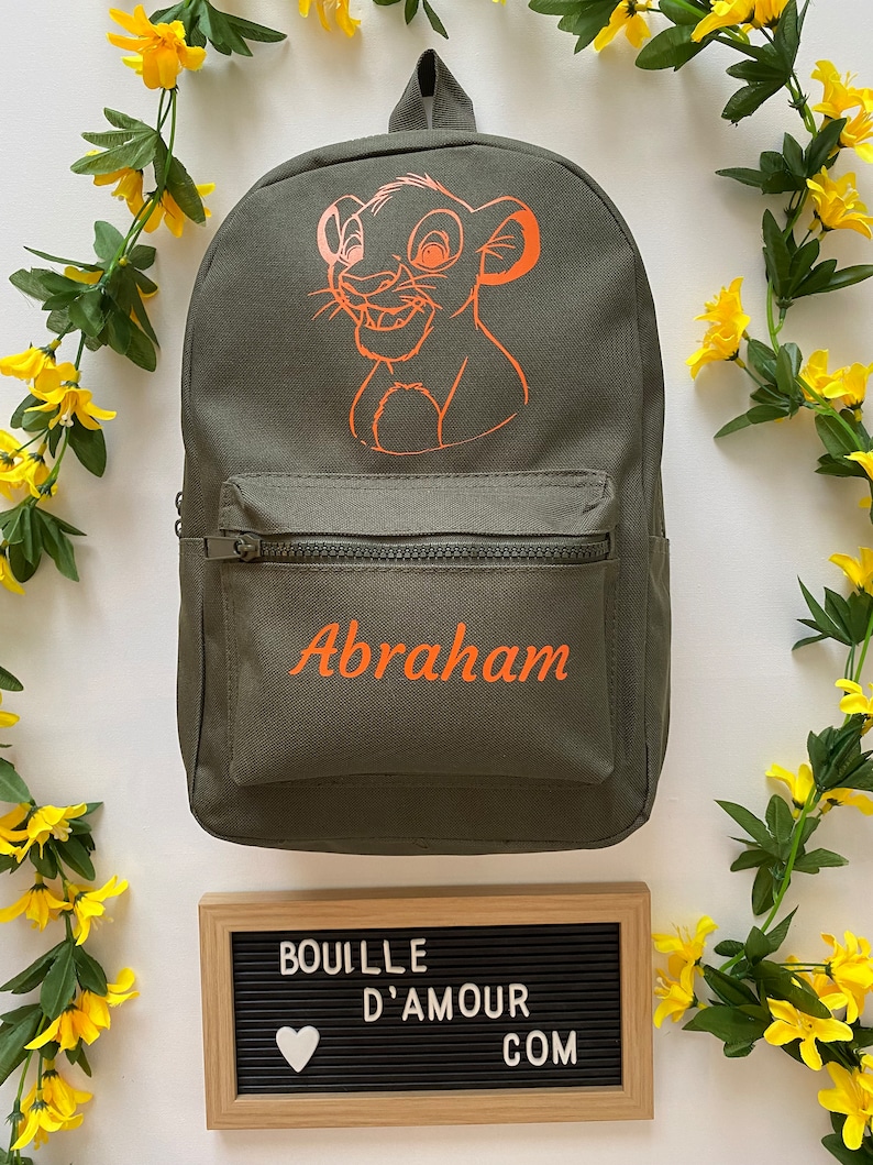Sac à dos enfant roi lion personnalisé avec le prénom