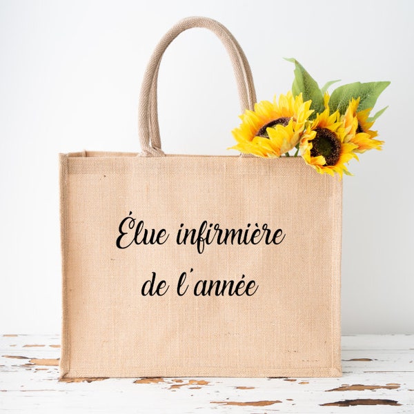 Sac cabas en jute personnalisé infirmière - Sac en jute personnalisé  - Idée cadeau infirmière - Sac cabas personnalisé - Cabas personnalisé