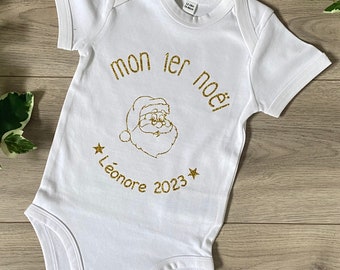 Body personnalisé "Mon 1er Noël" avec père Noël - Body noël bébé - Body personnalisable noël - Premier noël personnalisé