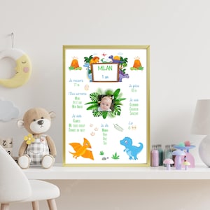 Affiche anniversaire 1 an - Affiche anniversaire personnalisée - Affiche premier anniversaire - Décoration anniversaire - Dinosaures