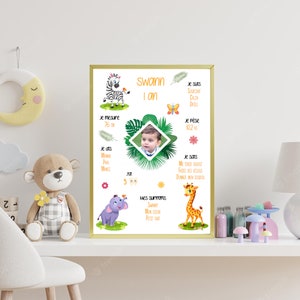 Affiche anniversaire 1 an - Affiche anniversaire personnalisée - Affiche premier anniversaire - Décoration anniversaire - Animaux savane