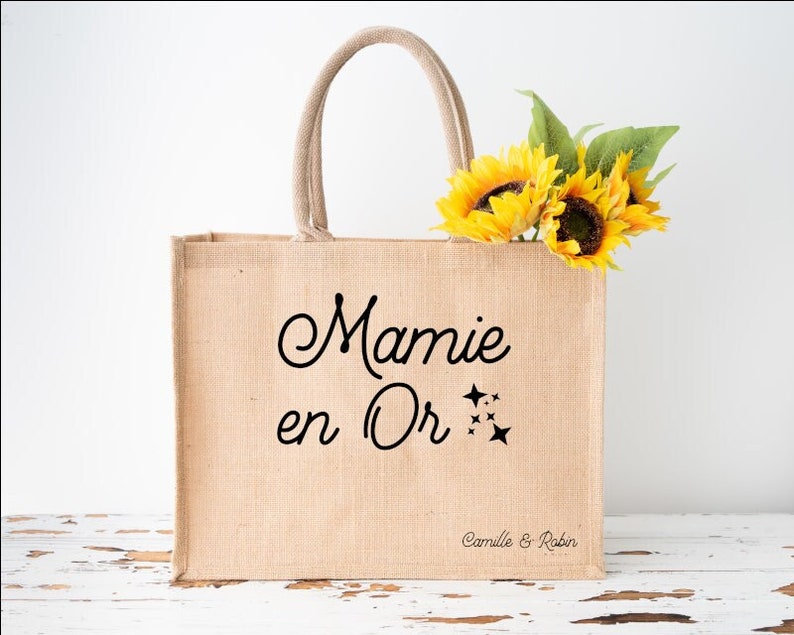 Sac cabas en jute personnalisé mamie