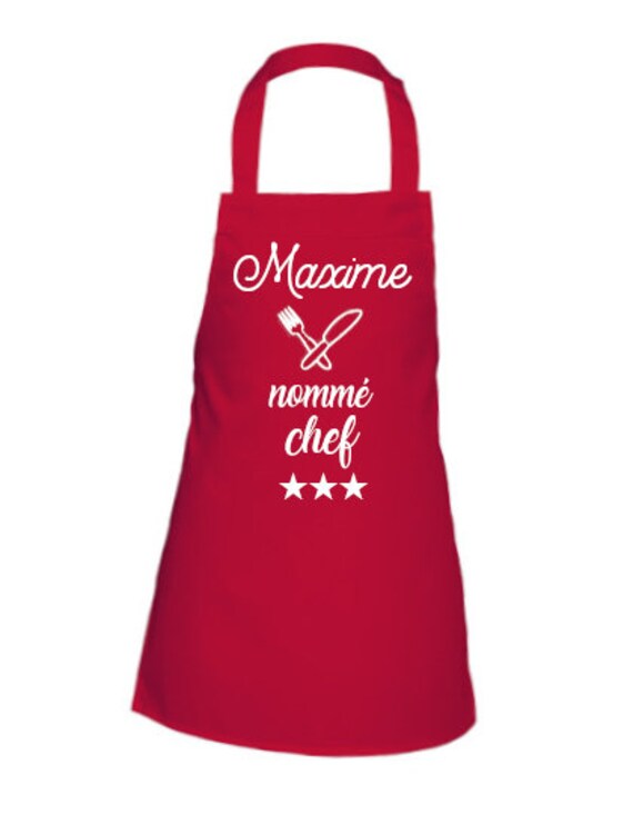 Tablier Enfant (Prénom Nommé Chef 3 Étoiles Personnalisable - Idée Cadeau