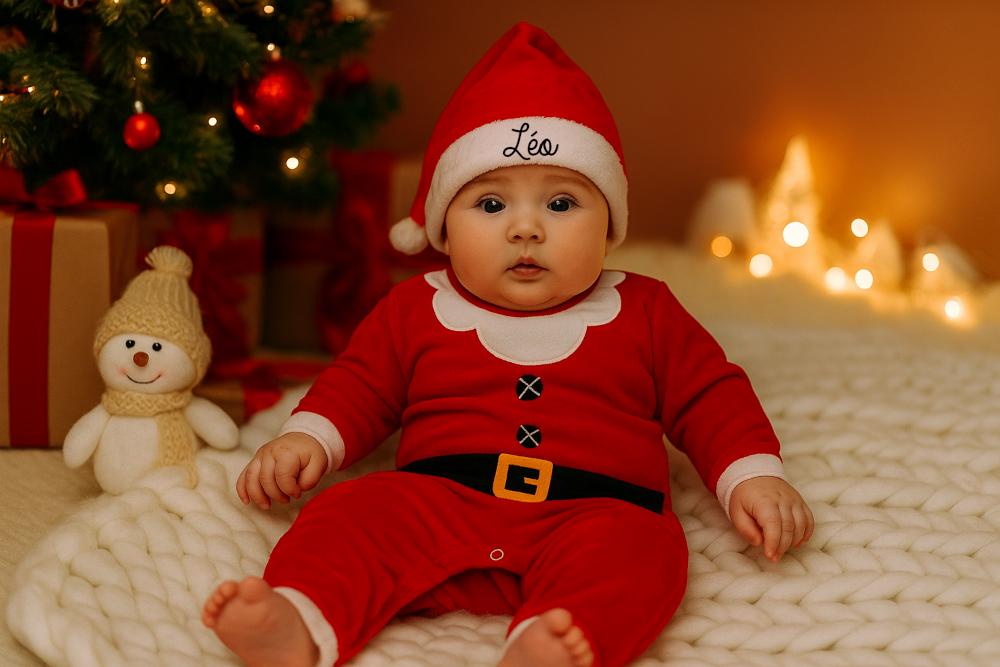 Pyjama / Babygrow Personnalisé Brodé Pour Bébé - Thème Noël - Taille Nouveau-né - Neuf