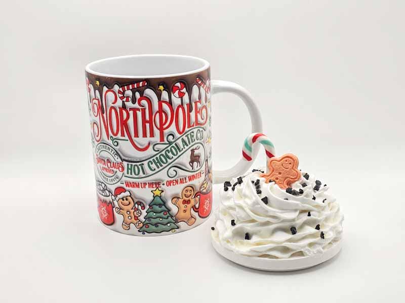 Luxury North Pole Hot Chocolate Mug Set – 15oz with Handmade Faux Whipped Cream Topper - Thumbnail 2