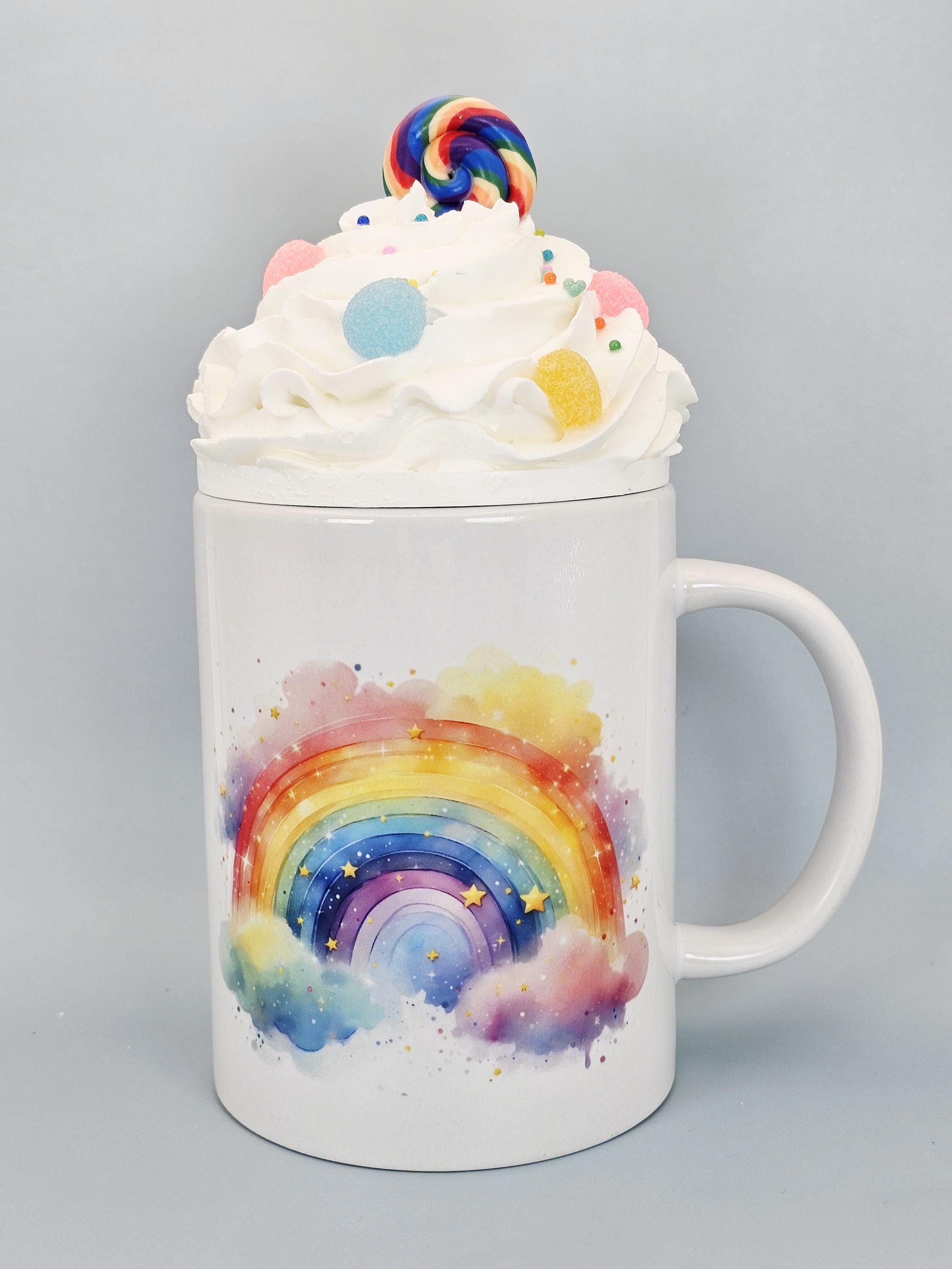 Rainbow Lollipop Faux Whipped Cream Mug Topper – Handmade, Food-Safe, One-of-a-Kind, Fits 15oz FREE SHIP - Thumbnail 2