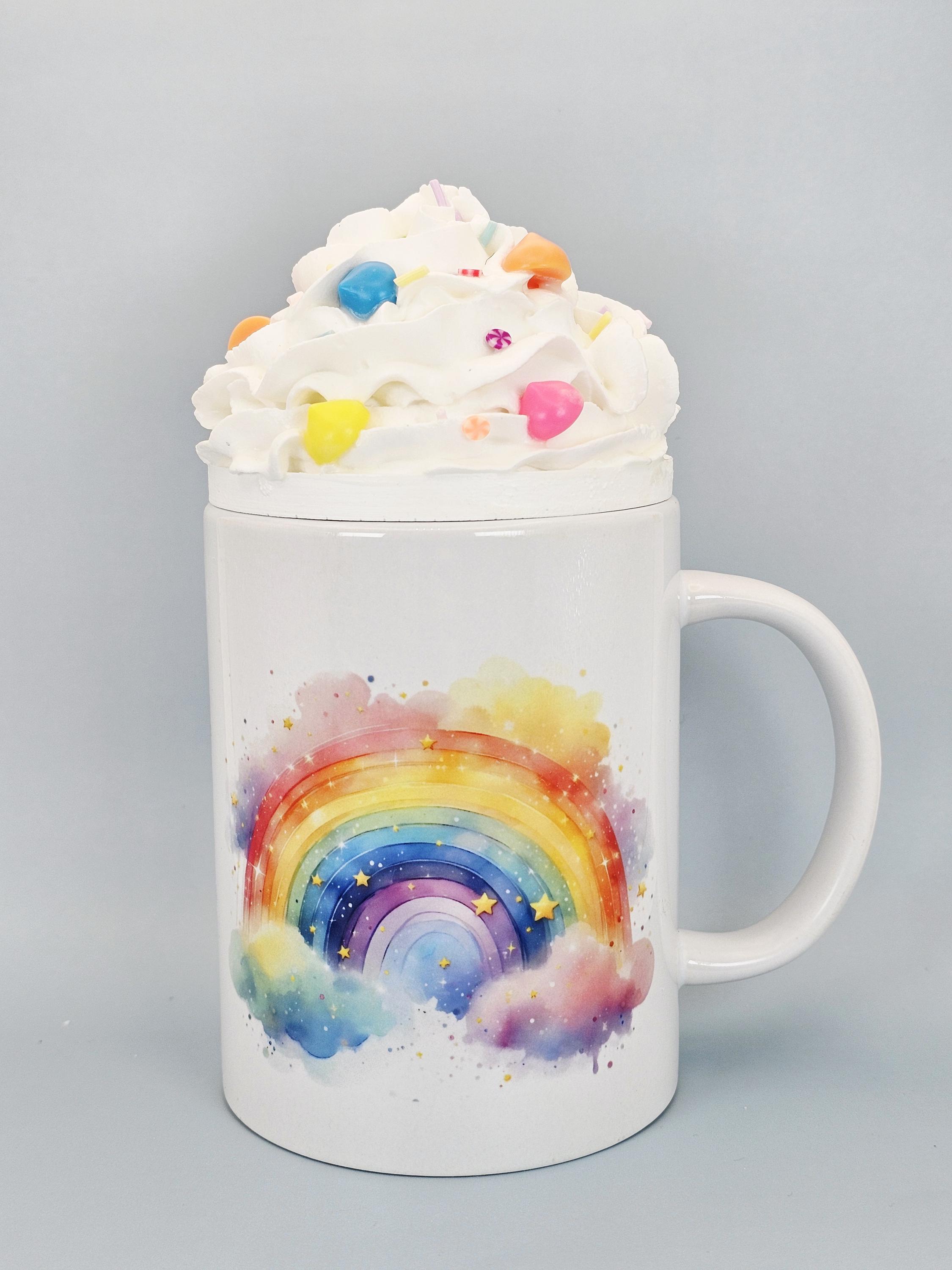 Rainbow Morsel Faux Whipped Cream Mug Topper – Handmade, Food-Safe, One-of-a-Kind, Fits 15oz FREE SHIP - Thumbnail 2