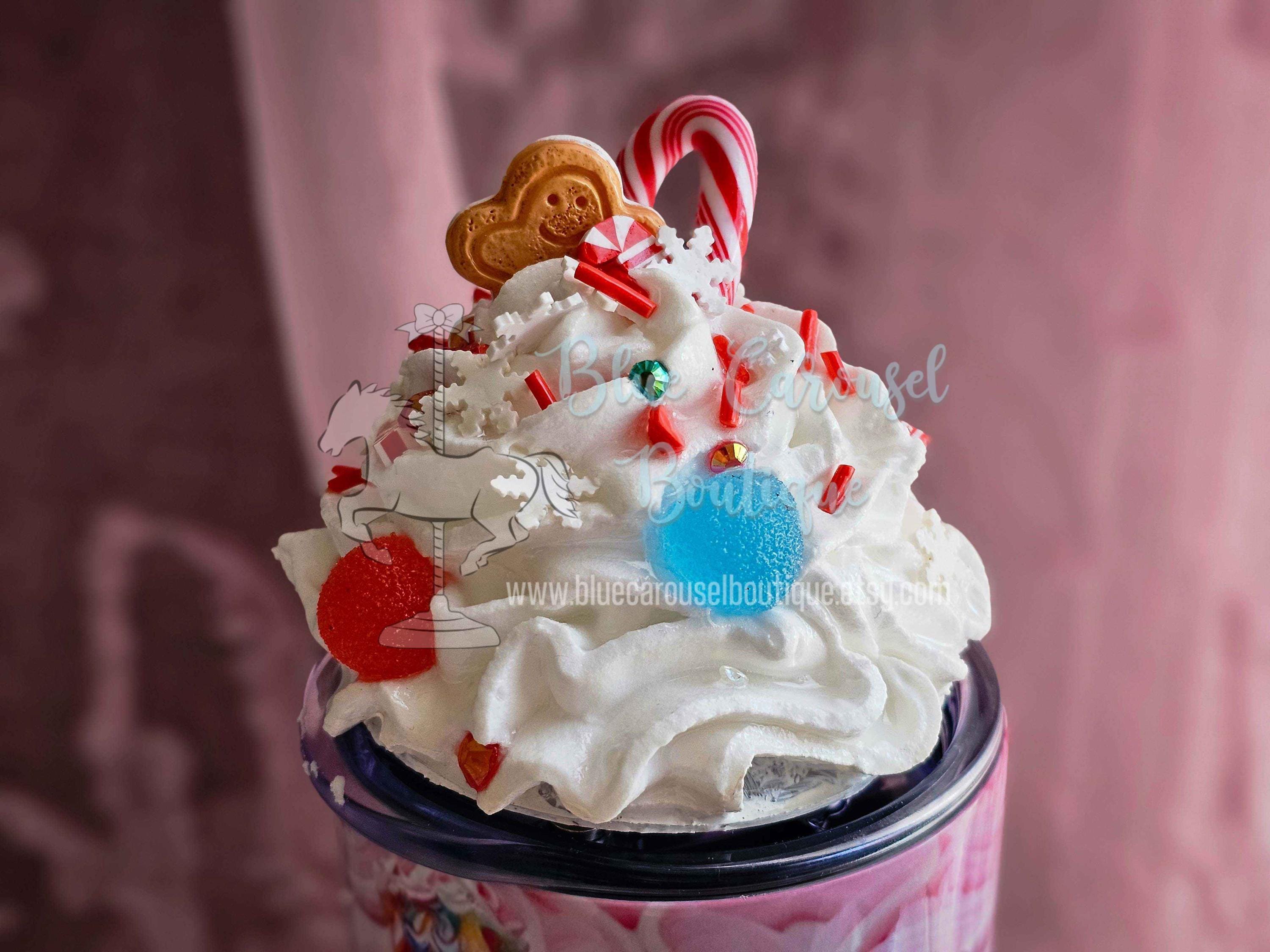 3D gingerbread holiday tumbler cup with realistic magnetic faux whipped cream and candy topper 20oz capacity realistic food christmas - Thumbnail 2