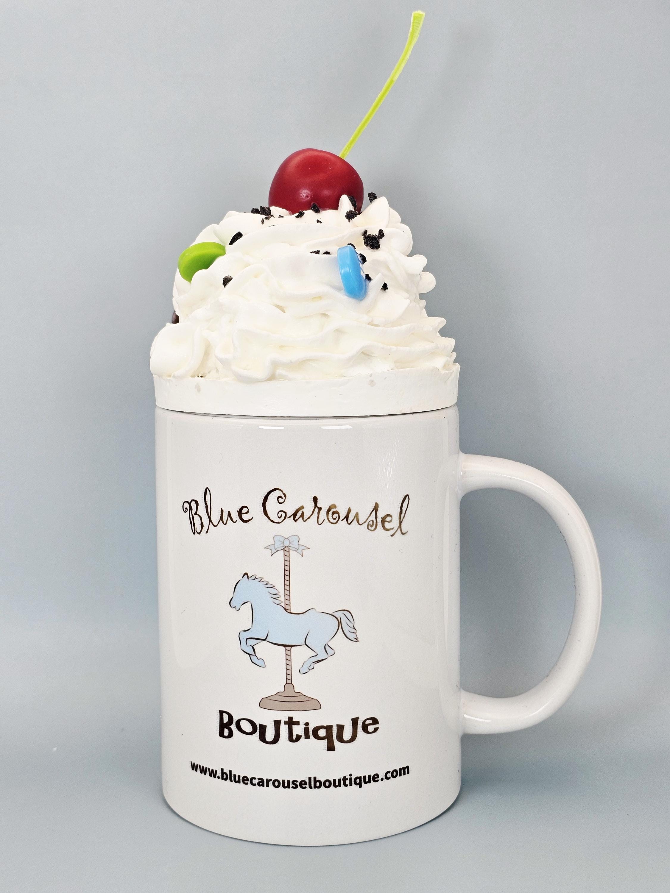 Candy & Cherry Faux Whipped Cream Mug Topper – Handmade, Food-Safe, One-of-a-Kind, Fits 15oz FREE SHIP - Thumbnail 4