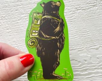Quiet moment bear sticker, vinyl stickers, hiking camp sticker, waterproof stationary, Canadian  illustrations, journal outdoor walking art