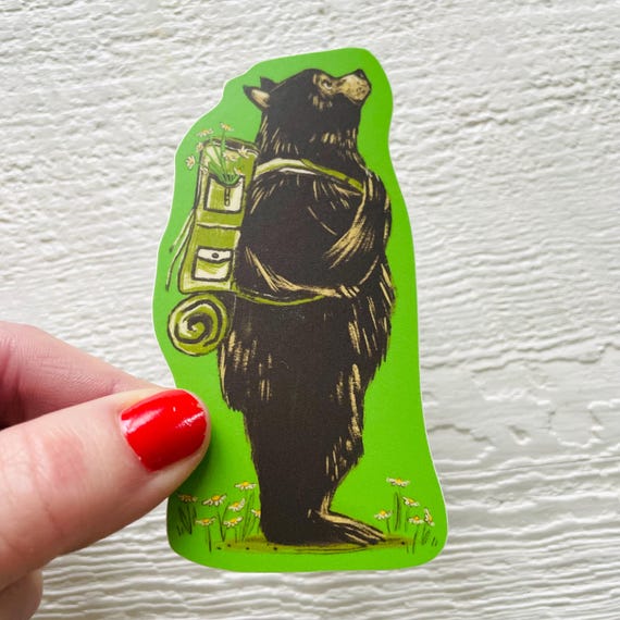 Quiet moment bear sticker, vinyl stickers, hiking camp sticker, waterproof stationary, Canadian  illustrations, journal outdoor walking art