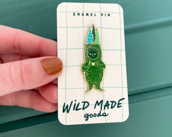 Gold hard enamel forest creature pin, lapel pins, tree spirit jewelry, neutral nature broach, rubber backing pin, collectable enamel pin