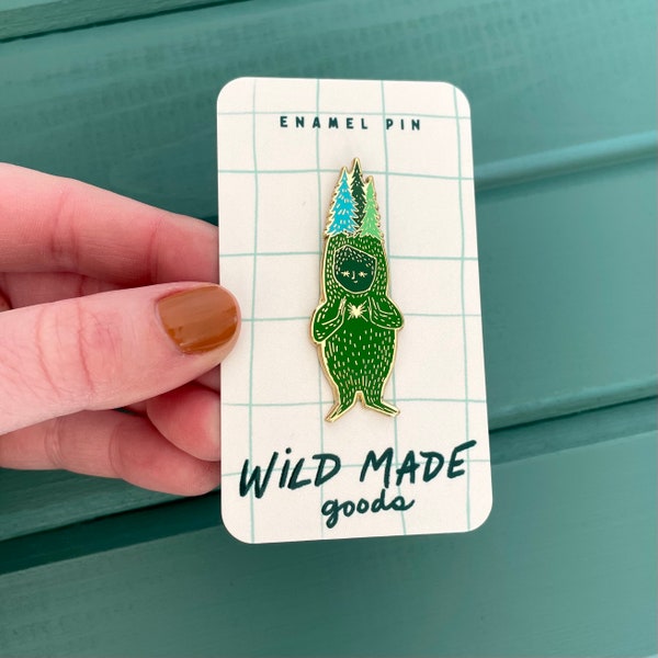 Gold hard enamel forest creature pin, lapel pins, tree spirit jewelry, neutral nature broach, rubber backing pin, collectable enamel pin