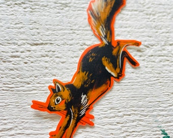 Leaping squirrel sticker, vinyl decal, squirrels, waterproof sticker, backyard animal, dishwasher safe, made in Canada, neutral matte gift