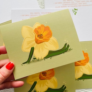 Carte pour notes de fraîcheur jonquille, voeux d'animaux au fini lin, note d'enveloppe neutre, carte vierge printanière, cadeau pour ami art stationnaire nature florale