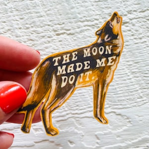 Wolf and moon sticker, vinyl stickers, waterproof sticker, howling wolf, nature sticker, moon theme sticker, neutral sticker, Canadian made