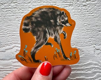 Seattle raccoon sticker, whimsical decal, vinyl sticker, nature theme, local animals , backyard anima lwaterproof, neutral stationery